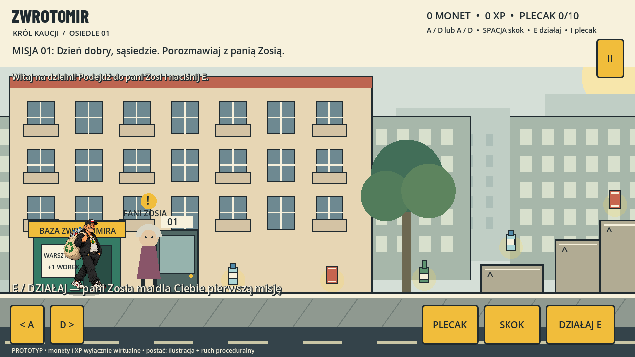 Rzeczywisty zrzut prototypowego poziomu Osiedle 01 w Godot.